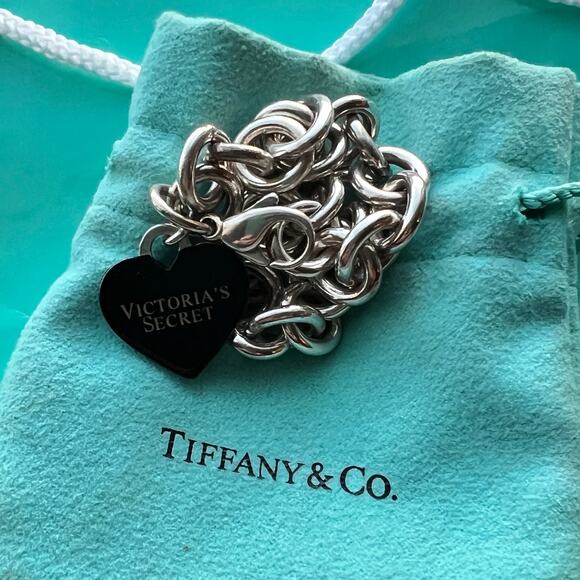 Rare 7” Tiffany & Co. Victoria’s Secret Black Heart Charm w/ Chain Link Bracelet - Picture 10 of 12